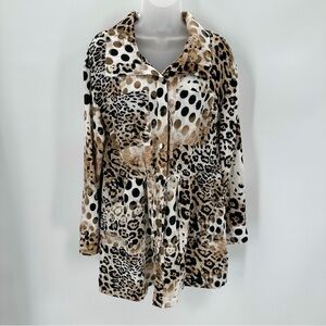 Chicos Animal Anorak L/S Jacket Sz 1 M 8 Drawstring Waist Lightweight Layering